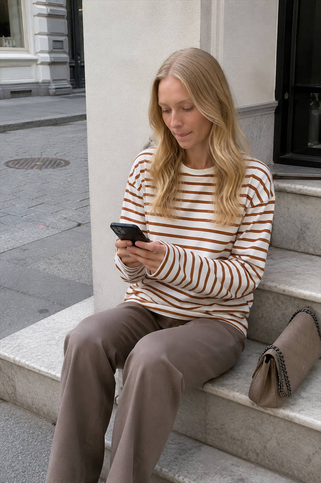 Striped Crew Neck Long Sleeve Oversized T-Shirt 5
