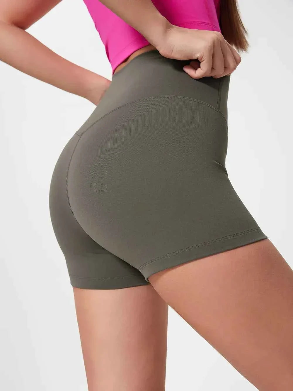 Wide Waistband High Waist Fitted Stretch Active Shorts 2