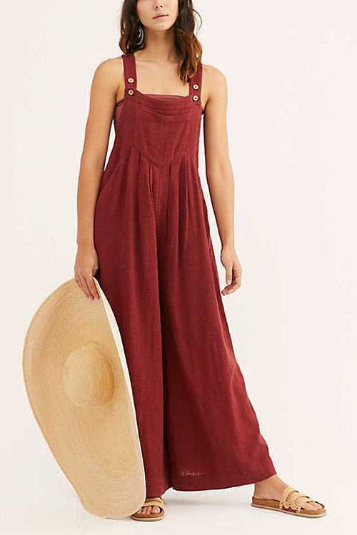 Adjustable Straps Pockets Wide Leg Jumpsuits