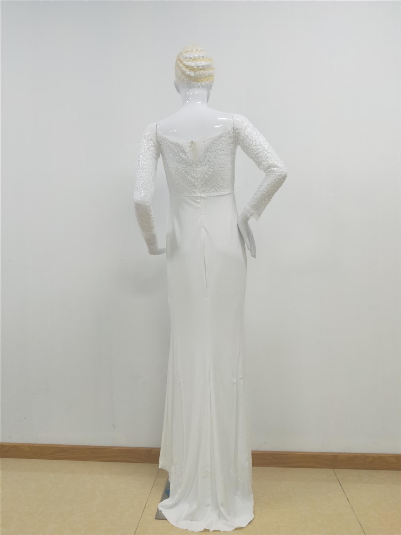 Autumn Off Shoulder Lace Long Sleeve Mop Wedding Dress - View 4