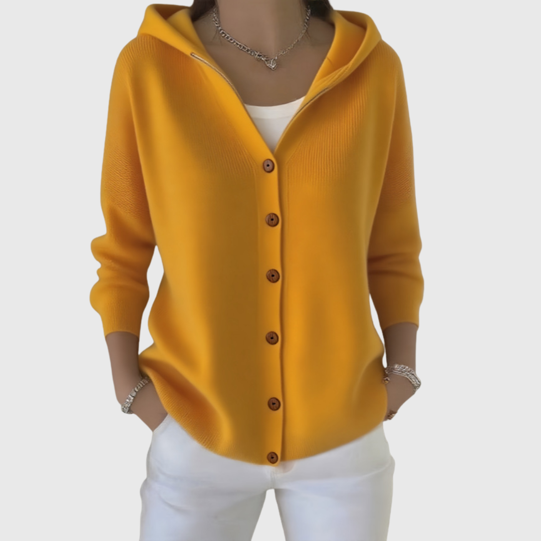 Hooded Button Front Long Sleeve Knit Cardigan
