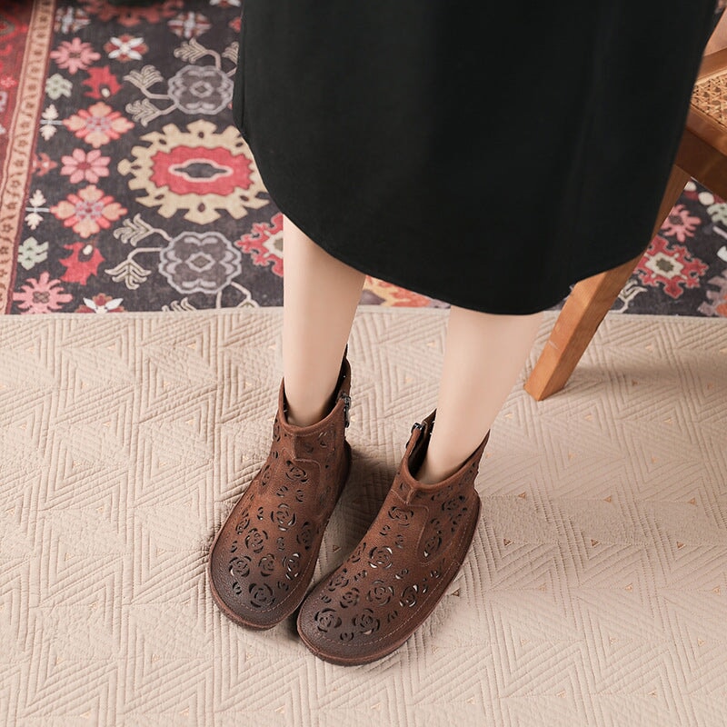 Cut Out Summer Boots Breathable Short Boots in Khaki/Coffee