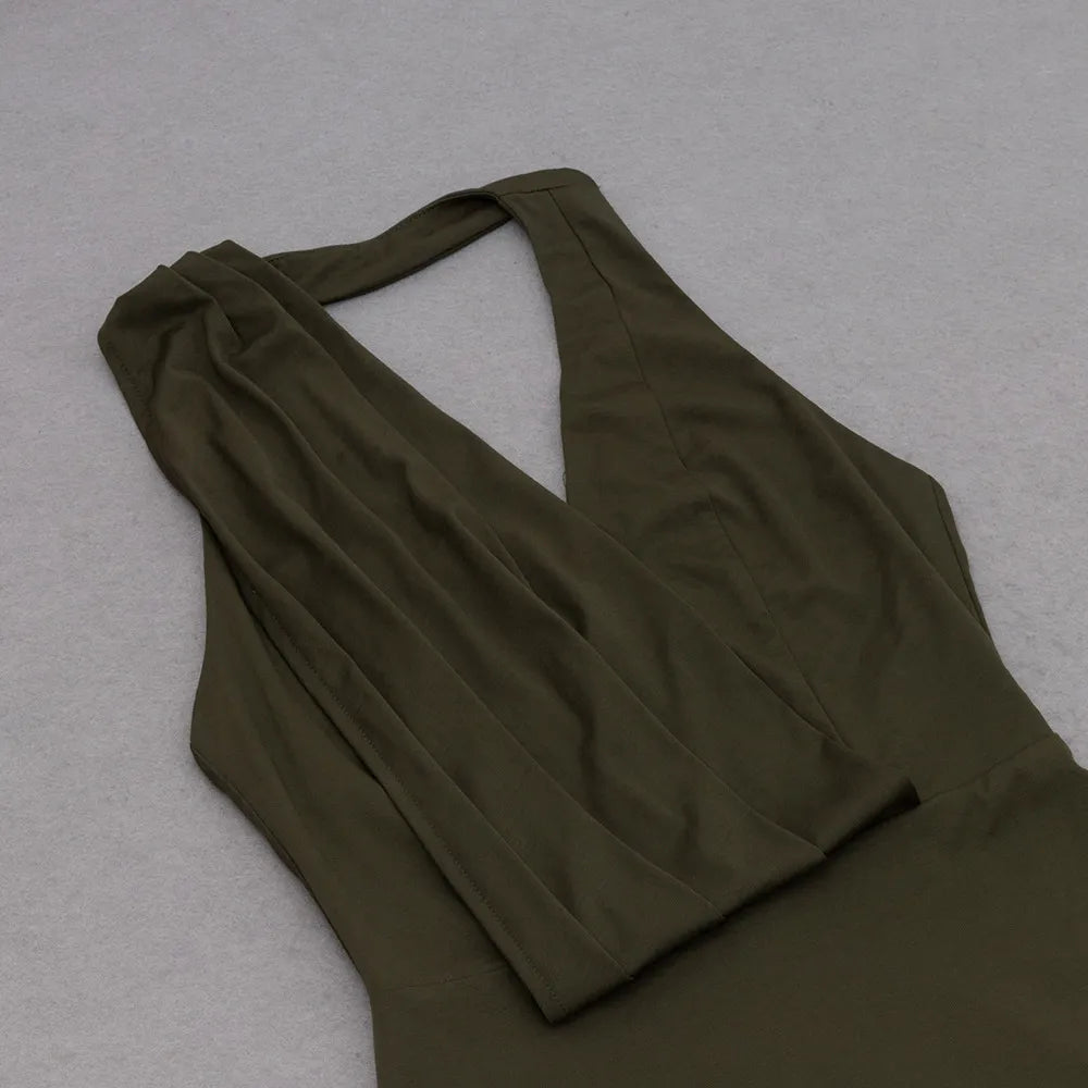 Draped Plunge Halter Neck Backless High Split Maxi Dress 9