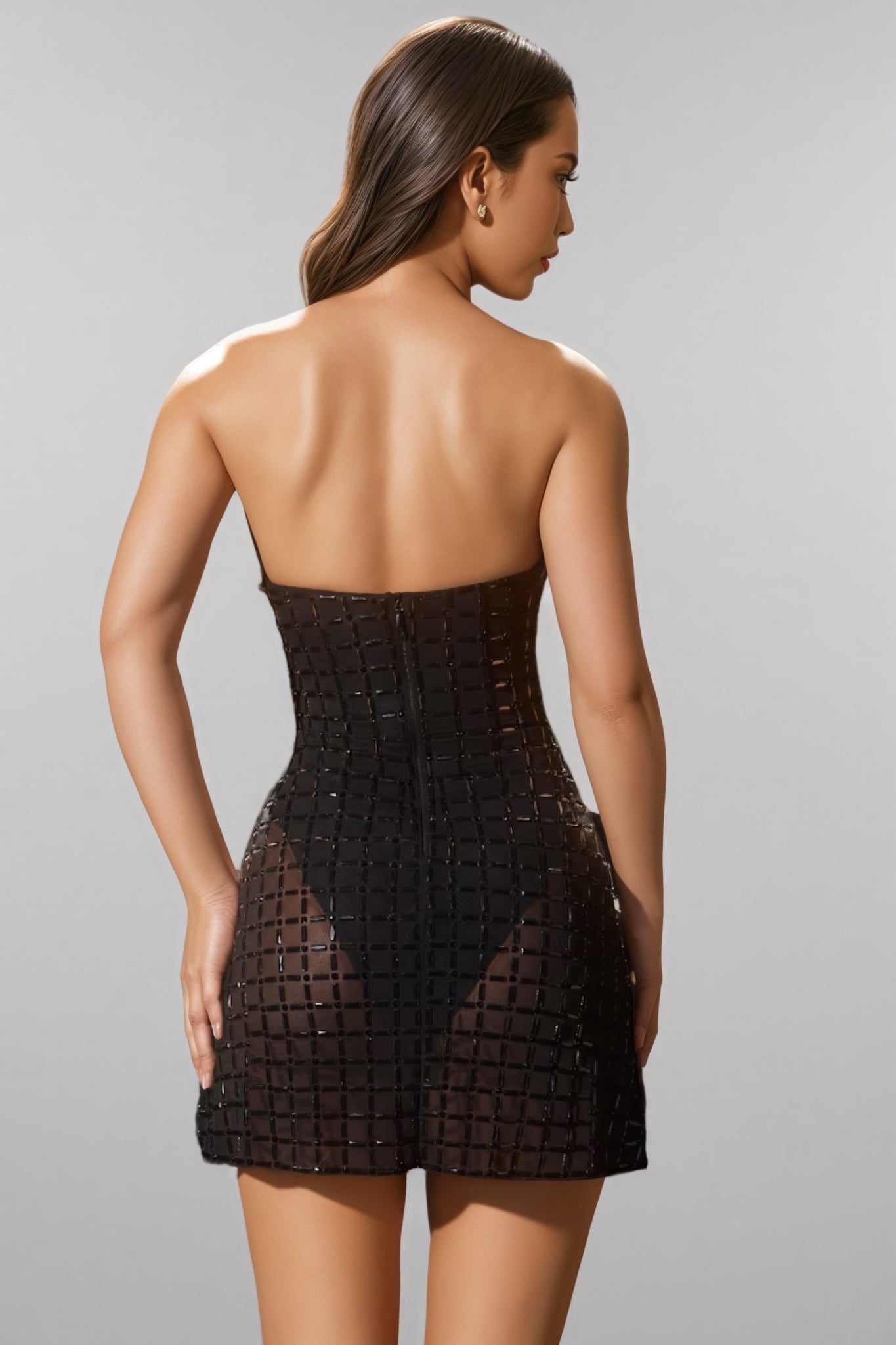 Jaxek Black Embellished A-Line Mini Dress - View 5