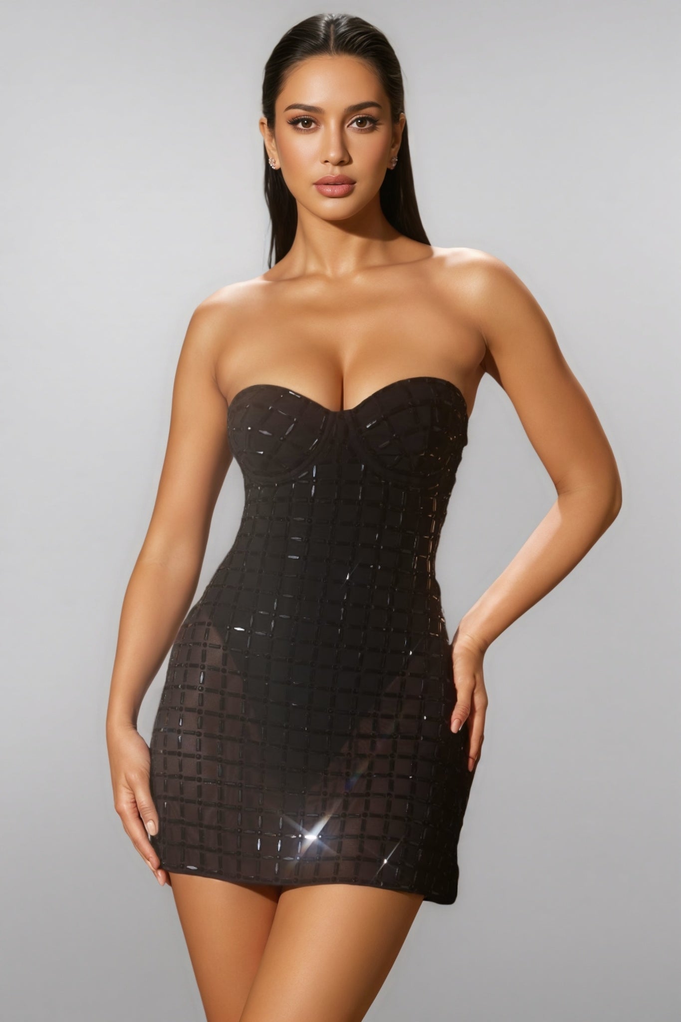 Jaxek Black Embellished A-Line Mini Dress - View 3