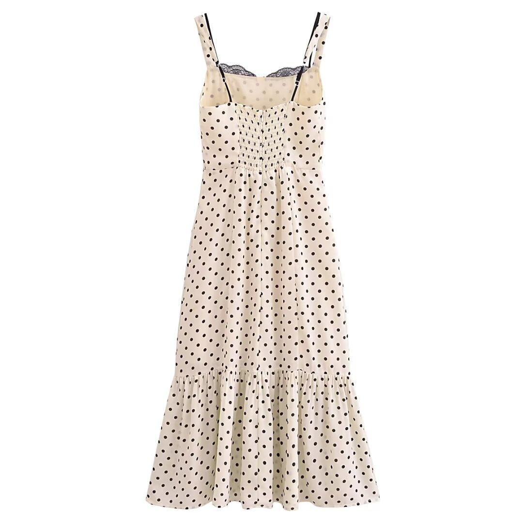 Polka Dot Lace Trim Square Neck Sleeveless Mermaid Midi Dress 4