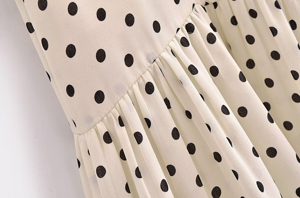 Polka Dot Lace Trim Square Neck Sleeveless Mermaid Midi Dress 8