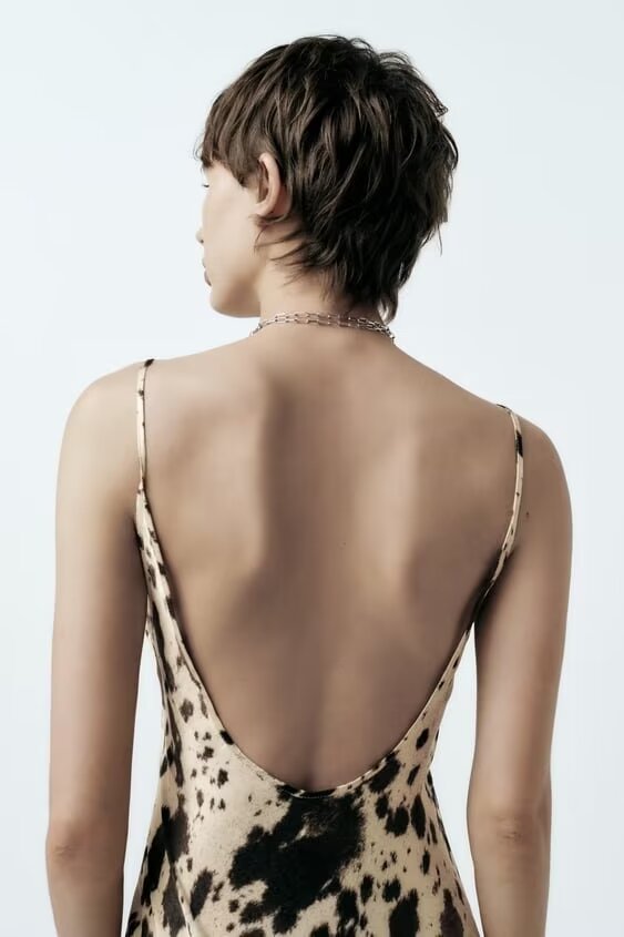 Cow Print Satin Scoop Neck Spaghetti Strap Midi Slip Dress 2
