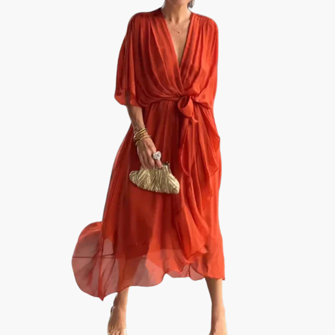Indie | Women’s V-Neck Chiffon Dress Orange