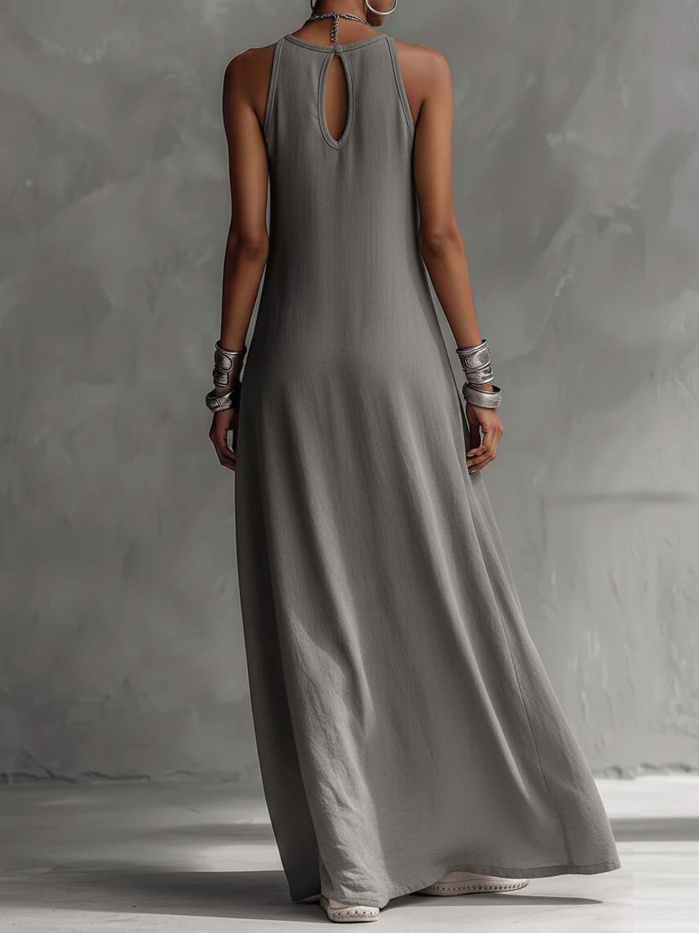Color Block Sleeveless Linen Look Maxi Dress 5