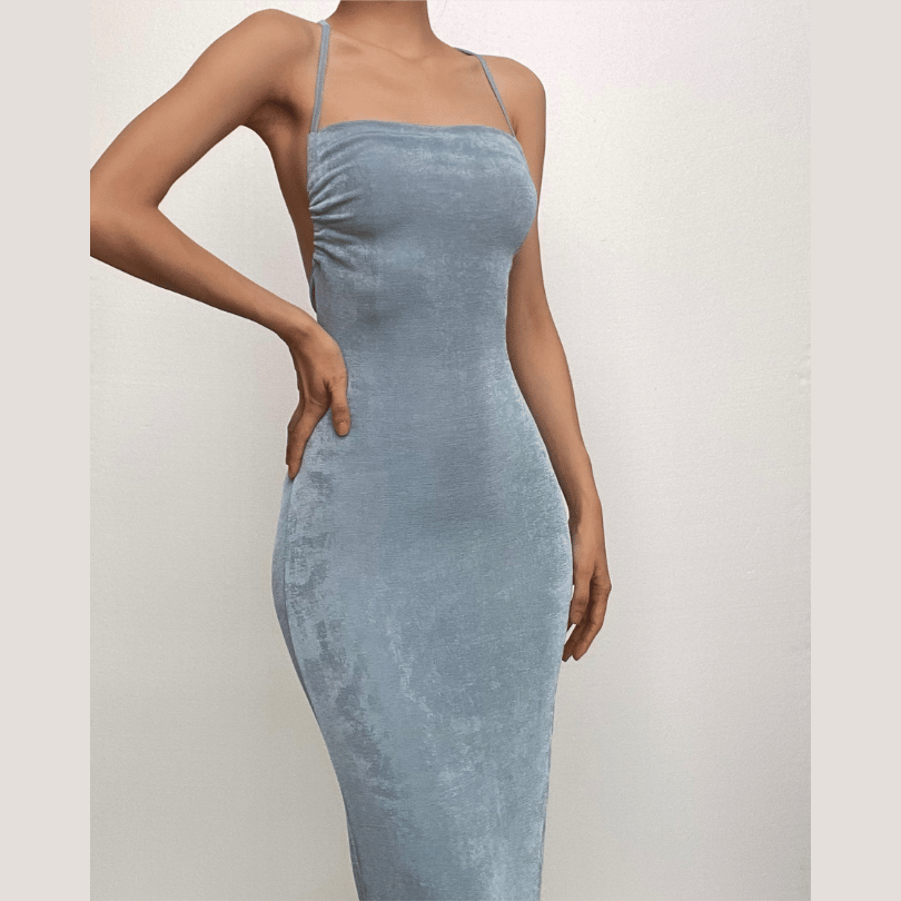 Knit Backless Cowl Neck Maxi Dress