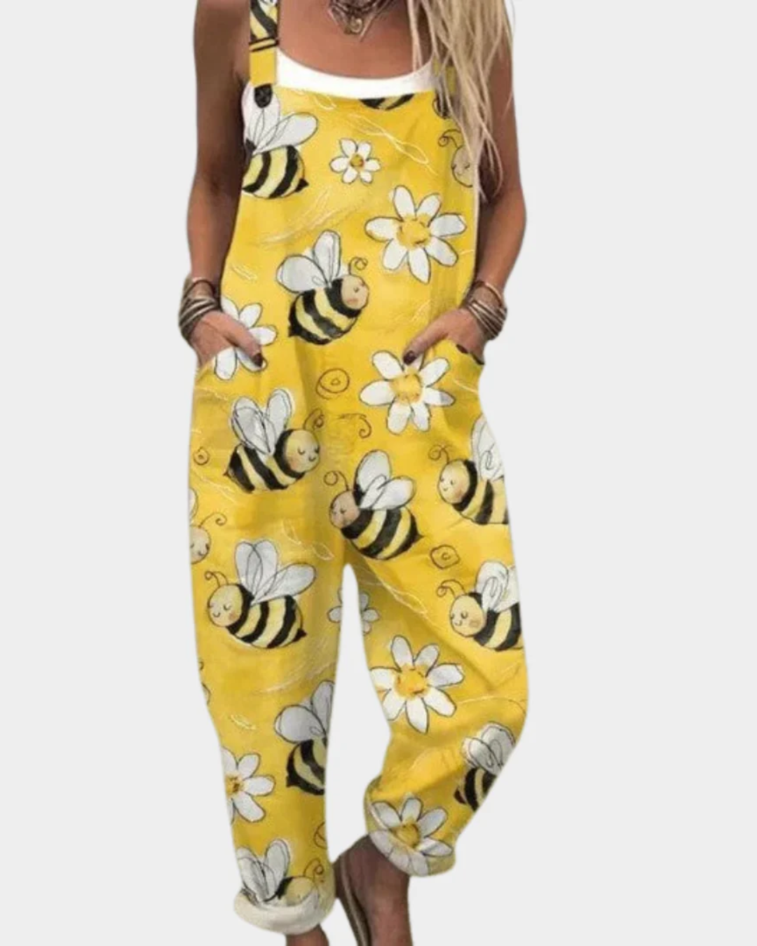 Wildflower Print Cuffed Leg Overall Jumpsuit with Pockets