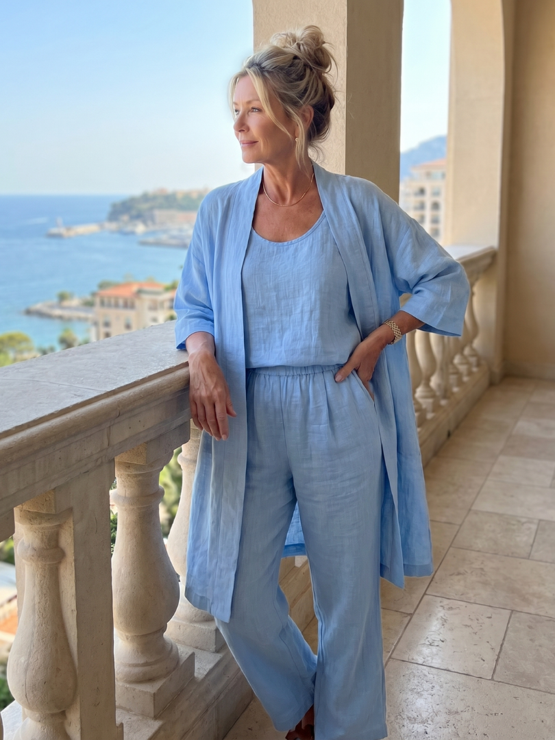 Tank Wide Leg Pants and Longline Kimono Three Piece Set