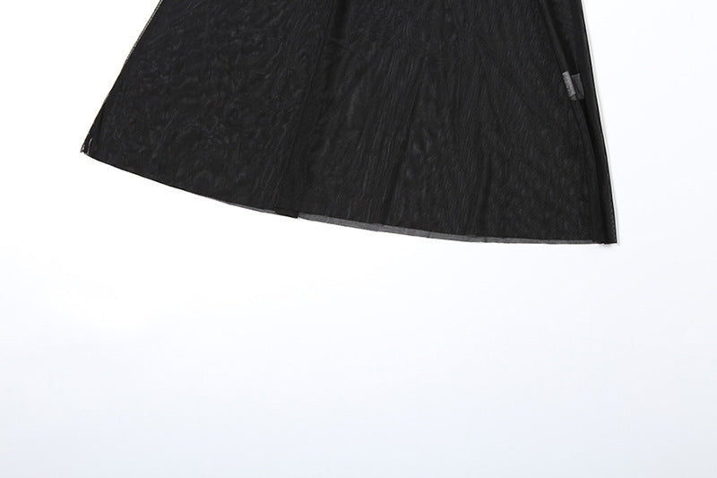 Velvet Crush Mesh Panel Mock Neck Long Sleeve Maxi Gown