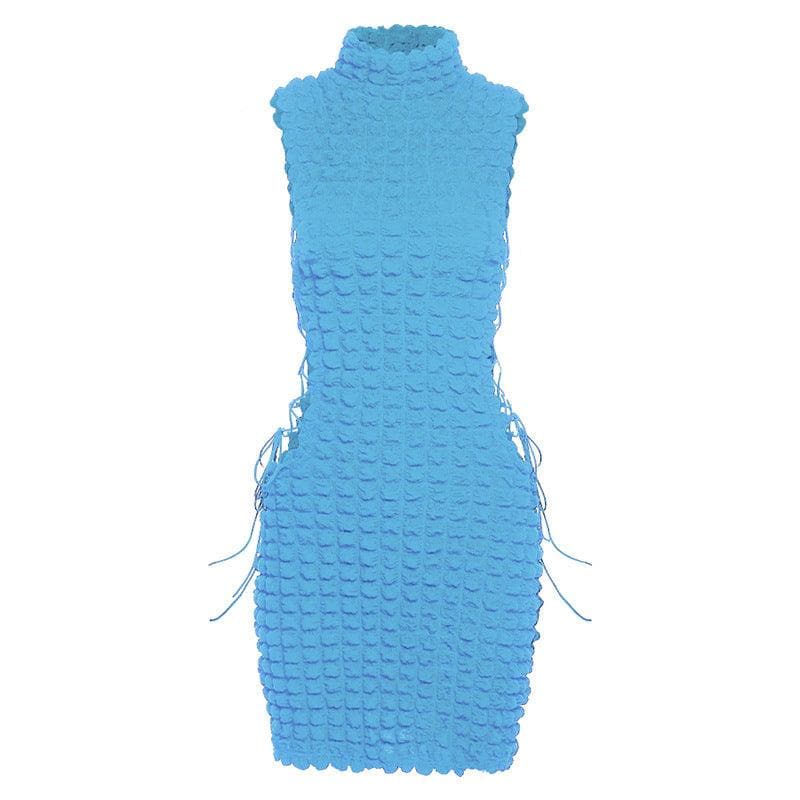 Sleeveless high neck lace up side mini dress - View 10