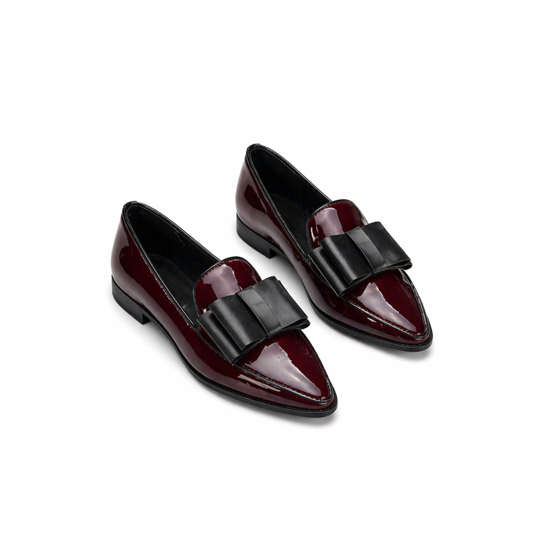 Pointed Toe Bow Detail Patent Flat Loafers