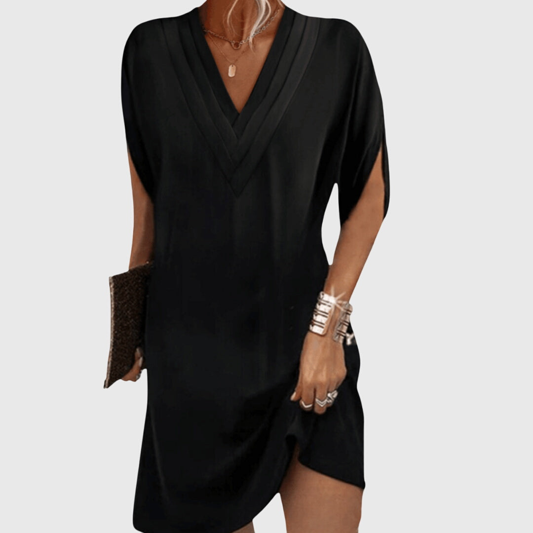 Draped V-Neck Short Sleeve Shift Mini Dress 2