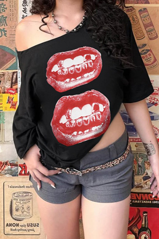 Edgy Graphic Slouchy Tee T-Shirt