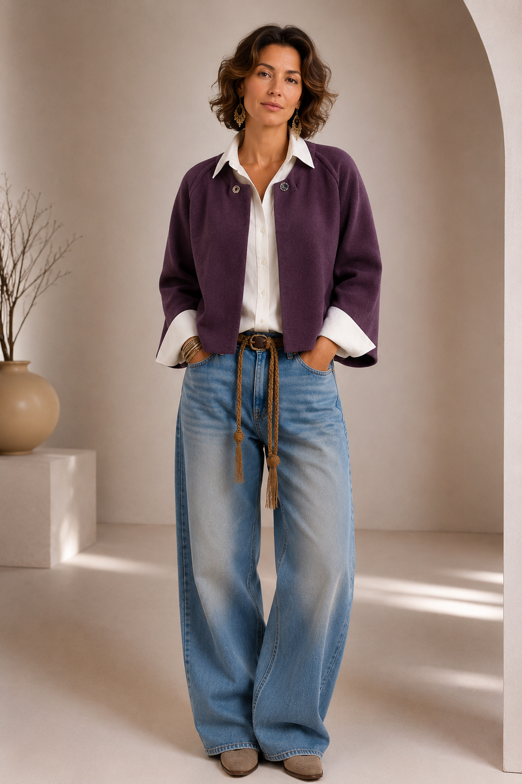 Collared Button Front Textured Knit Cropped Jacket