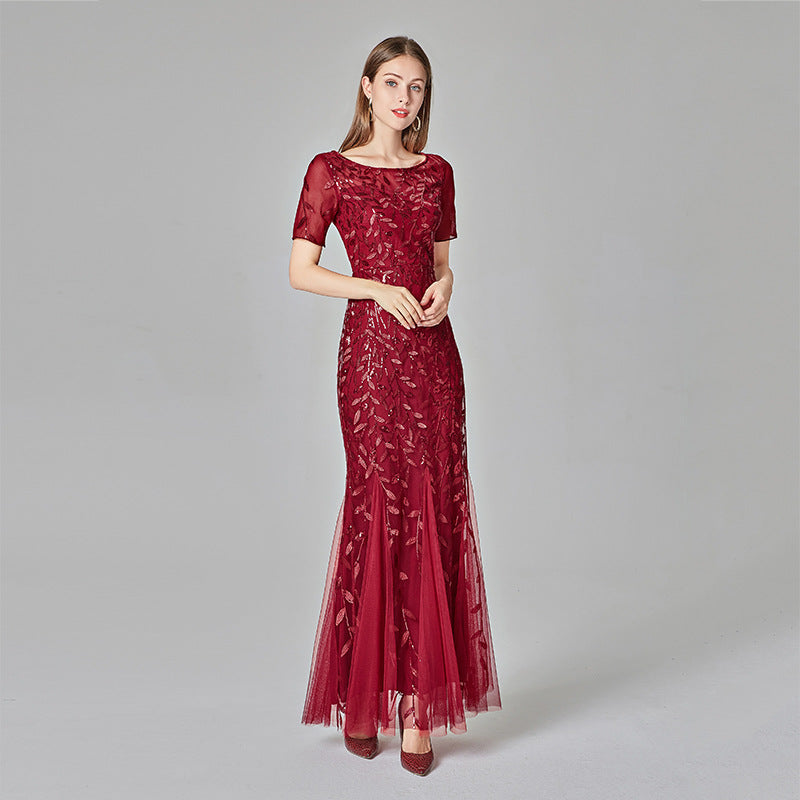 Plus Size Evening Dress Version Sequin Mesh Fishtail Slim Fit