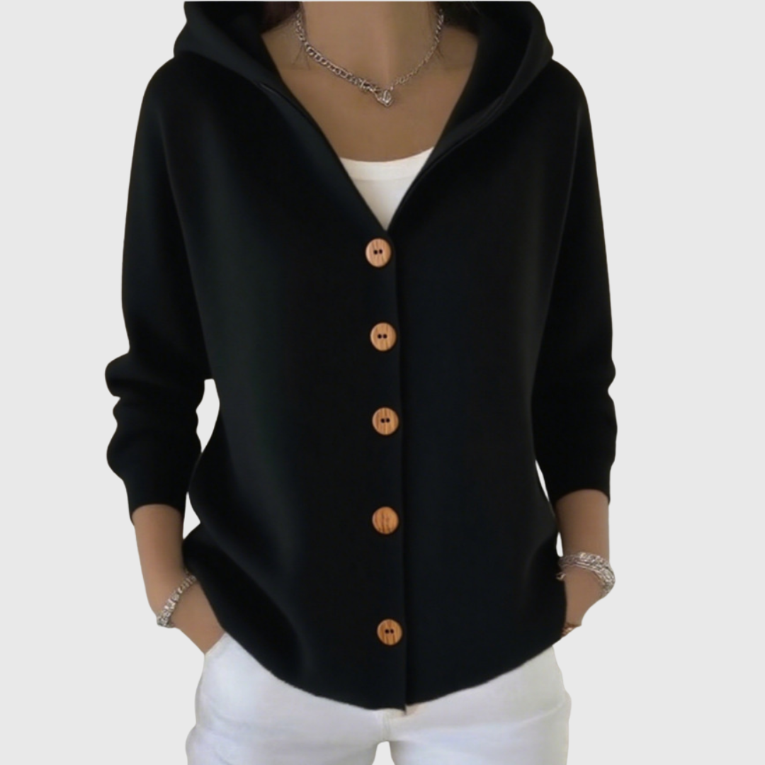 Hooded Button Front Long Sleeve Knit Cardigan