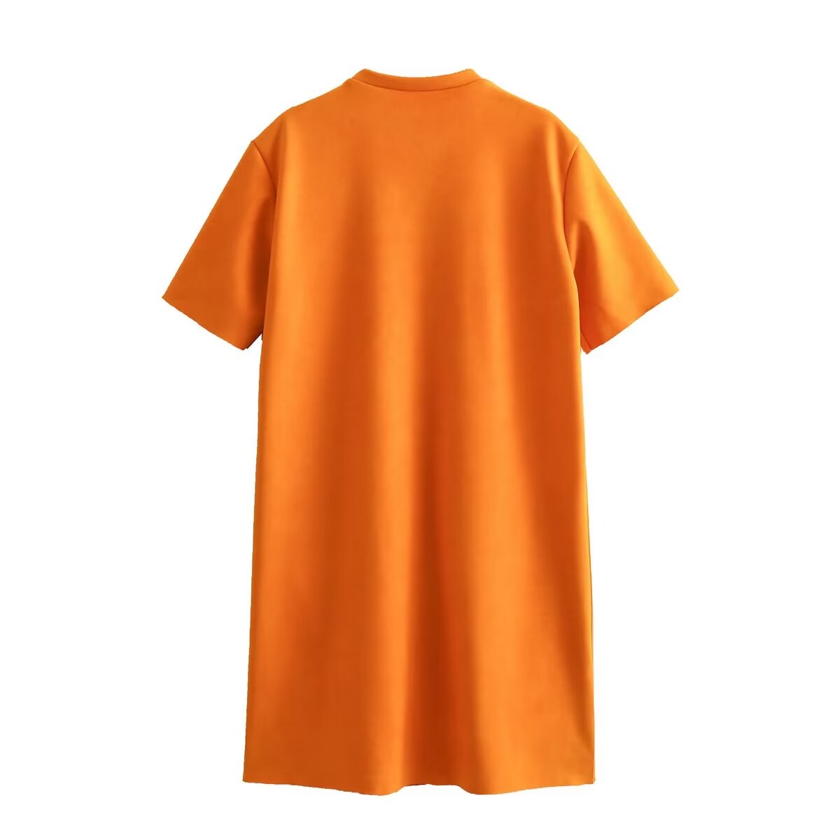 Suede-Look Crew Neck Short Sleeve Flap Pocket Shift Mini Dress 3