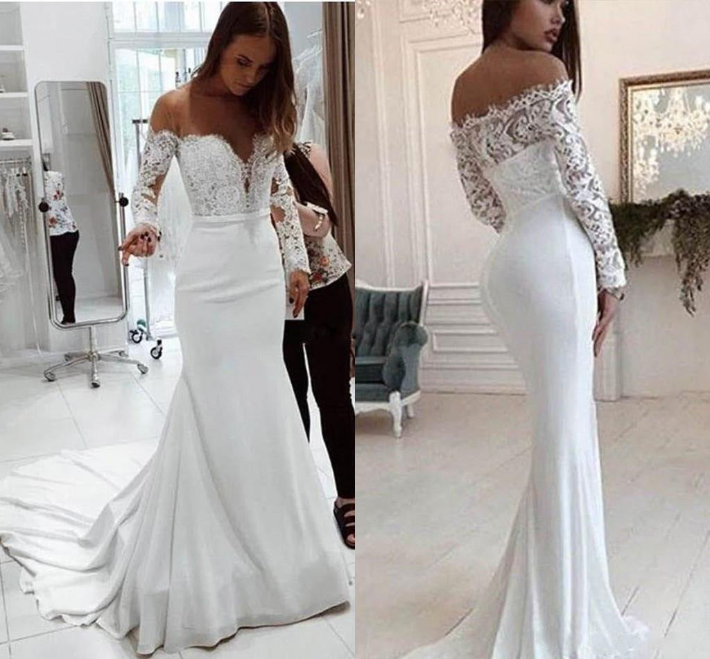 Autumn Off Shoulder Lace Long Sleeve Mop Wedding Dress - View 5
