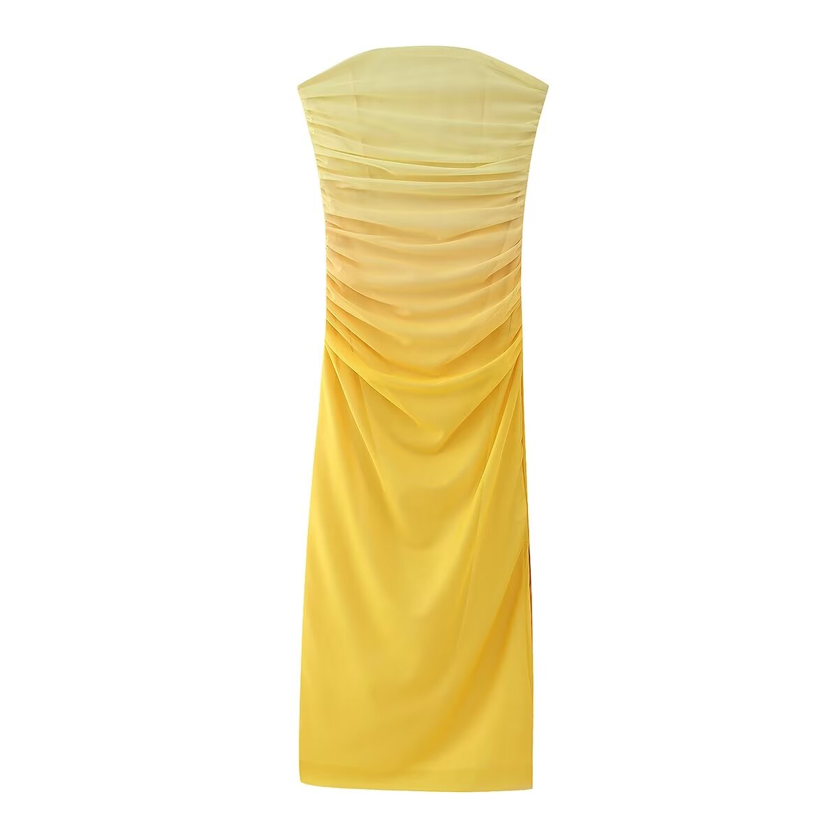 Spring Graceful Tube Top Collar Tie Dye Gradient Color Slim Dress Women