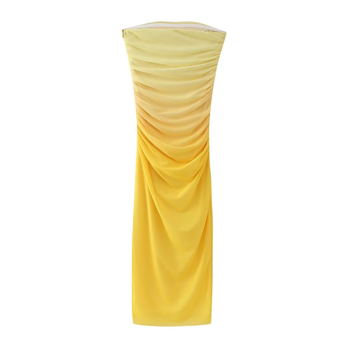 Ombre Mesh Strapless Ruched Side Split Bodycon Midi Dress 2