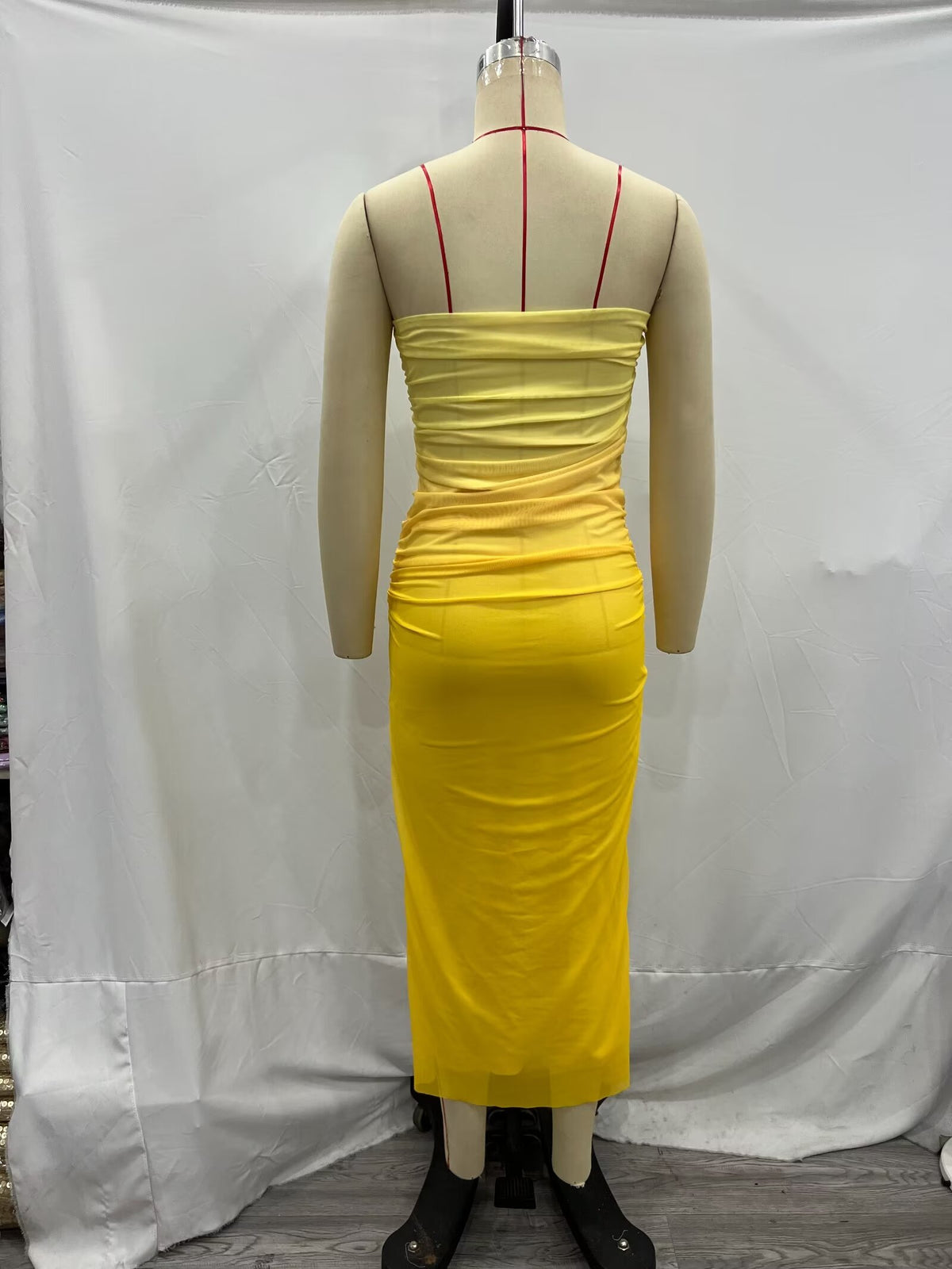 Spring Graceful Tube Top Collar Tie Dye Gradient Color Slim Dress Women