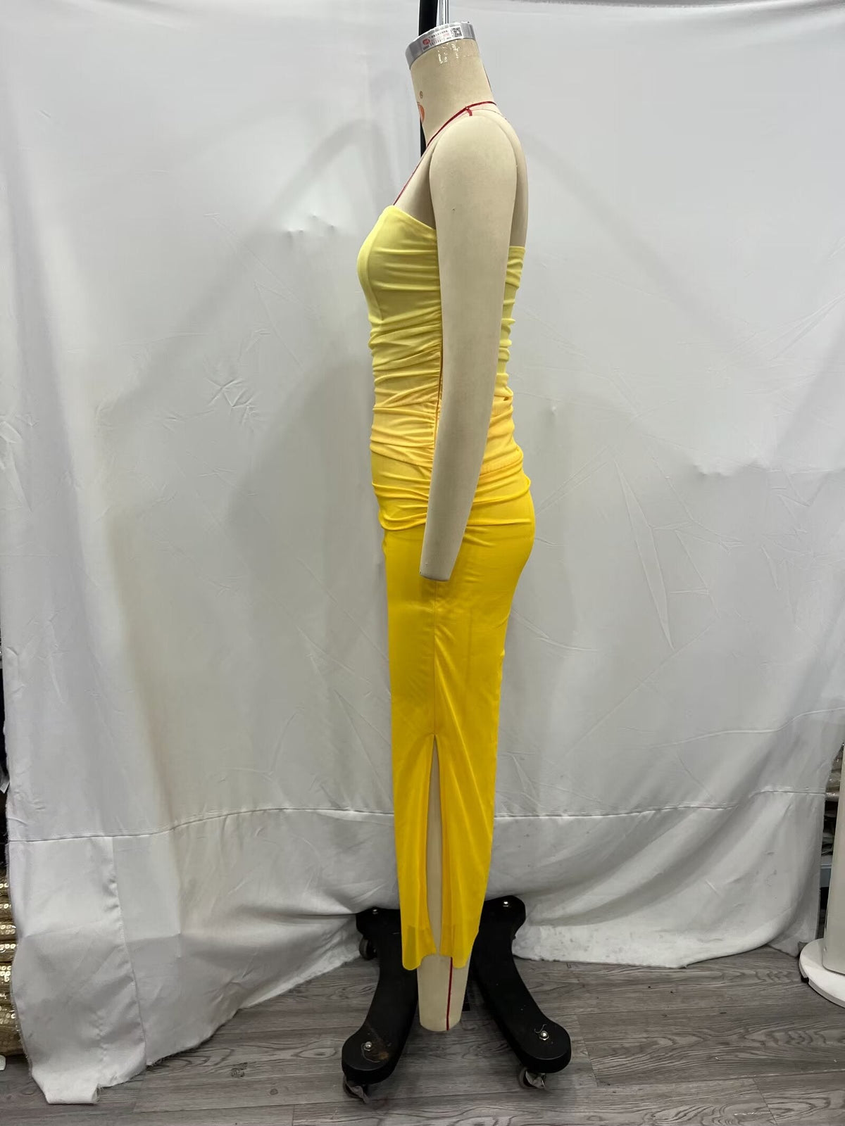 Spring Graceful Tube Top Collar Tie Dye Gradient Color Slim Dress Women