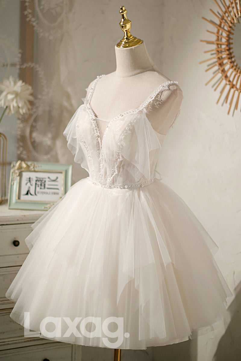 12186 - Spaghetti Straps Beads Cute Homecoming Dress