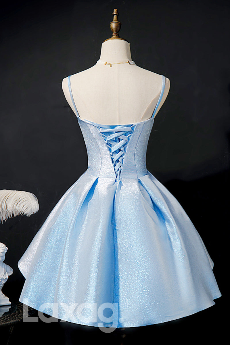 12188 - Spaghetti Straps Blue Cute Homecoming Dress