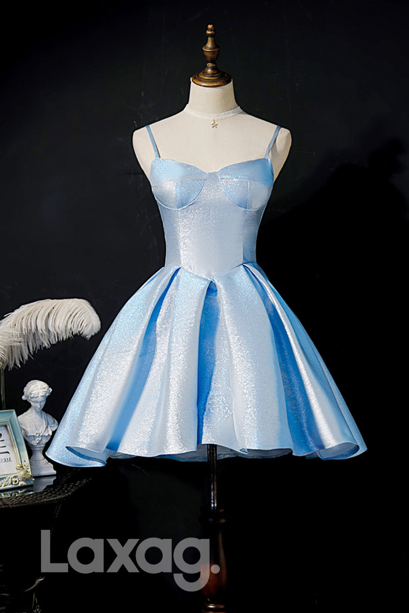 12188 - Spaghetti Straps Blue Cute Homecoming Dress