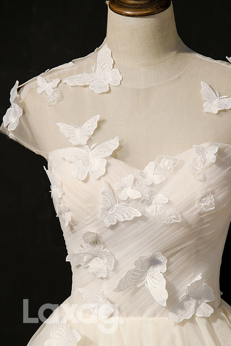 12189 - Illusione Neckline Butterfly Ivory Homecoming Dress