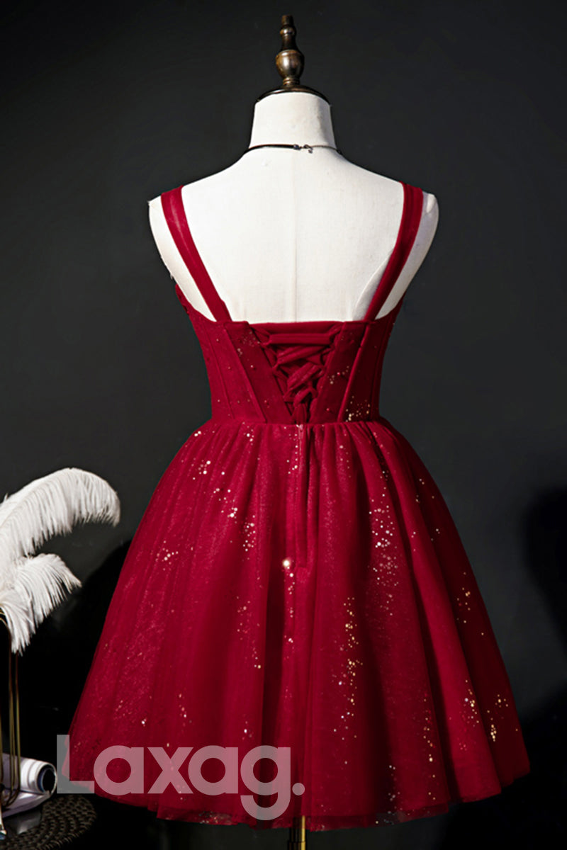 Double Straps Sparkly Short Homecoming Dress