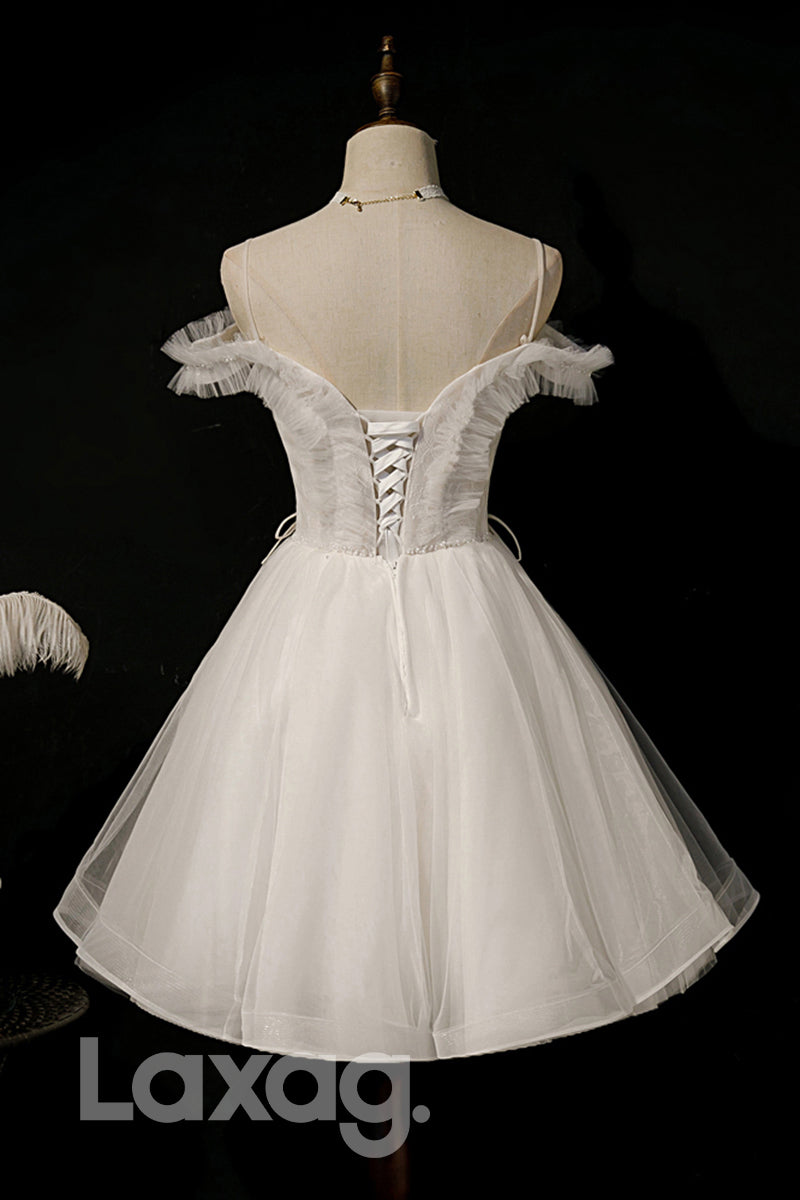 12192 - Spaghetti Straps Beads Short Homecoming Dress
