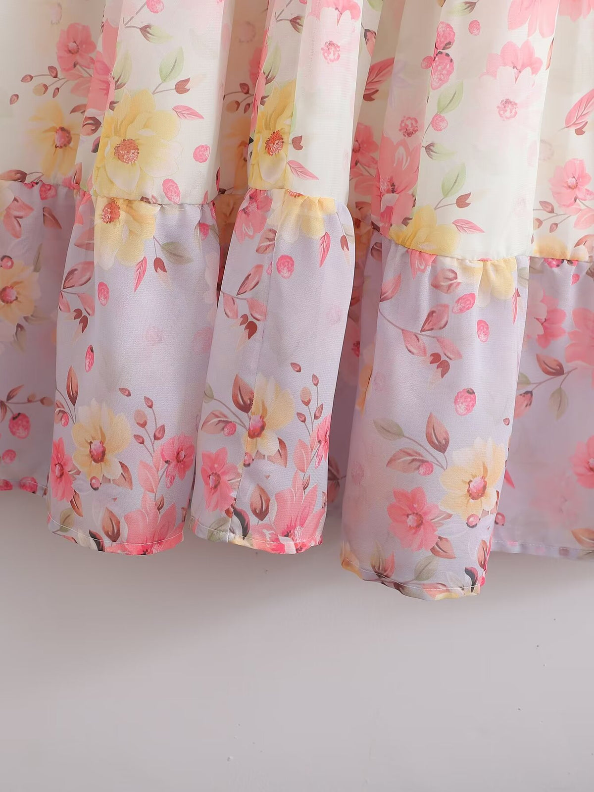 Fairy Dress Vacation V neck Lantern Sleeve Color Printing Stitching Dress Maxi Dres