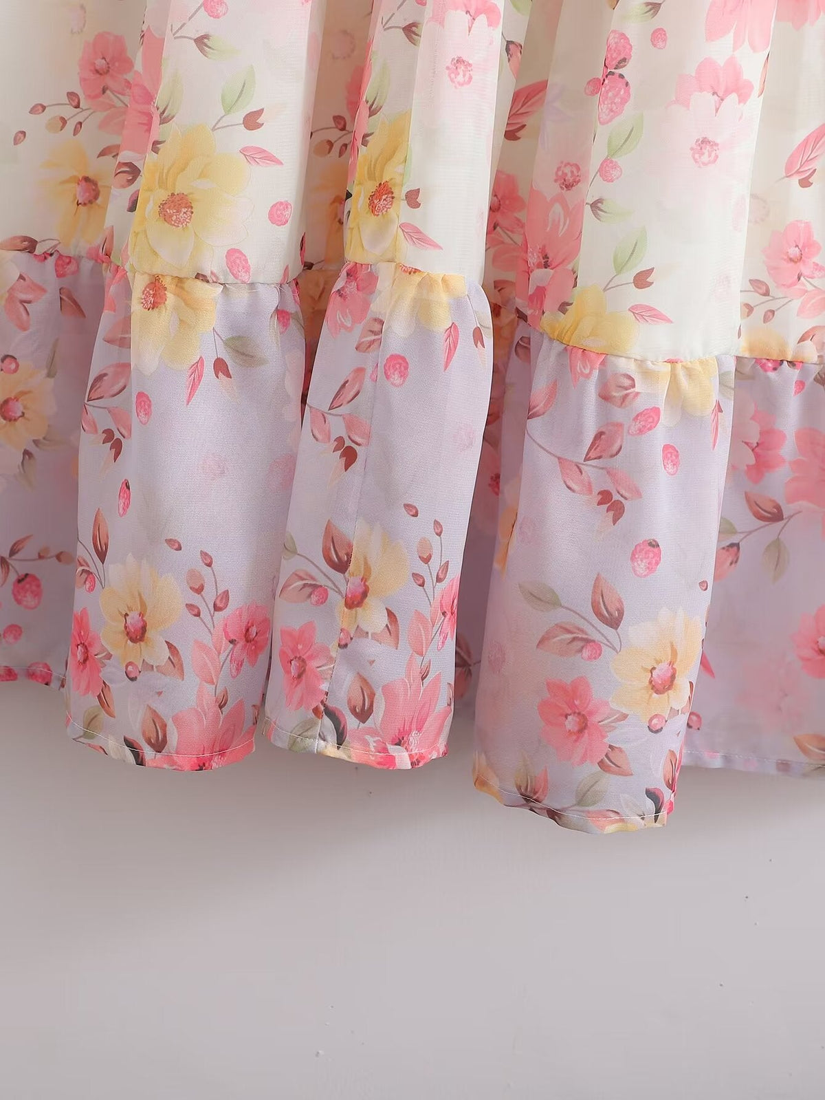 Floral Print V-Neck Balloon Sleeve Smocked Waist Tiered Maxi Dress 9