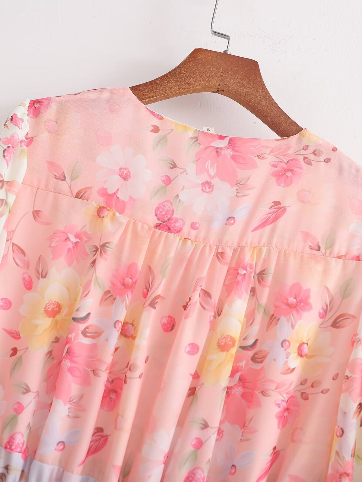Floral Print V-Neck Balloon Sleeve Smocked Waist Tiered Maxi Dress 11