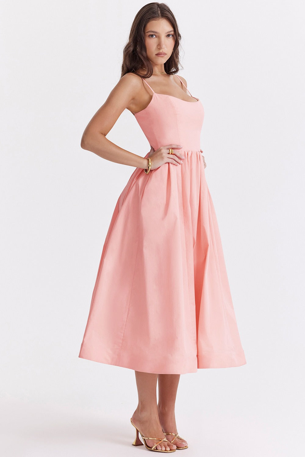 Spaghetti Strap Scoop Neck Fit and Flare Midi Dress