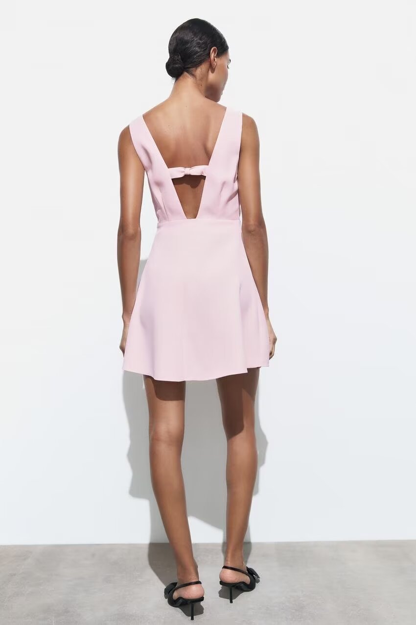 Deep V-Neck Sleeveless Jewel Button A-Line Mini Dress 2