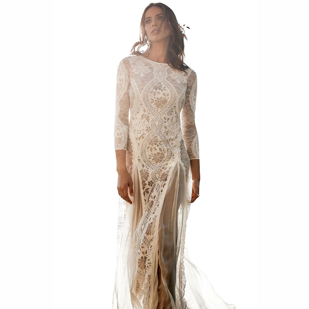 Round Neck Long Sleeve Cutout Backless Lace Cocktail Dress - View 4