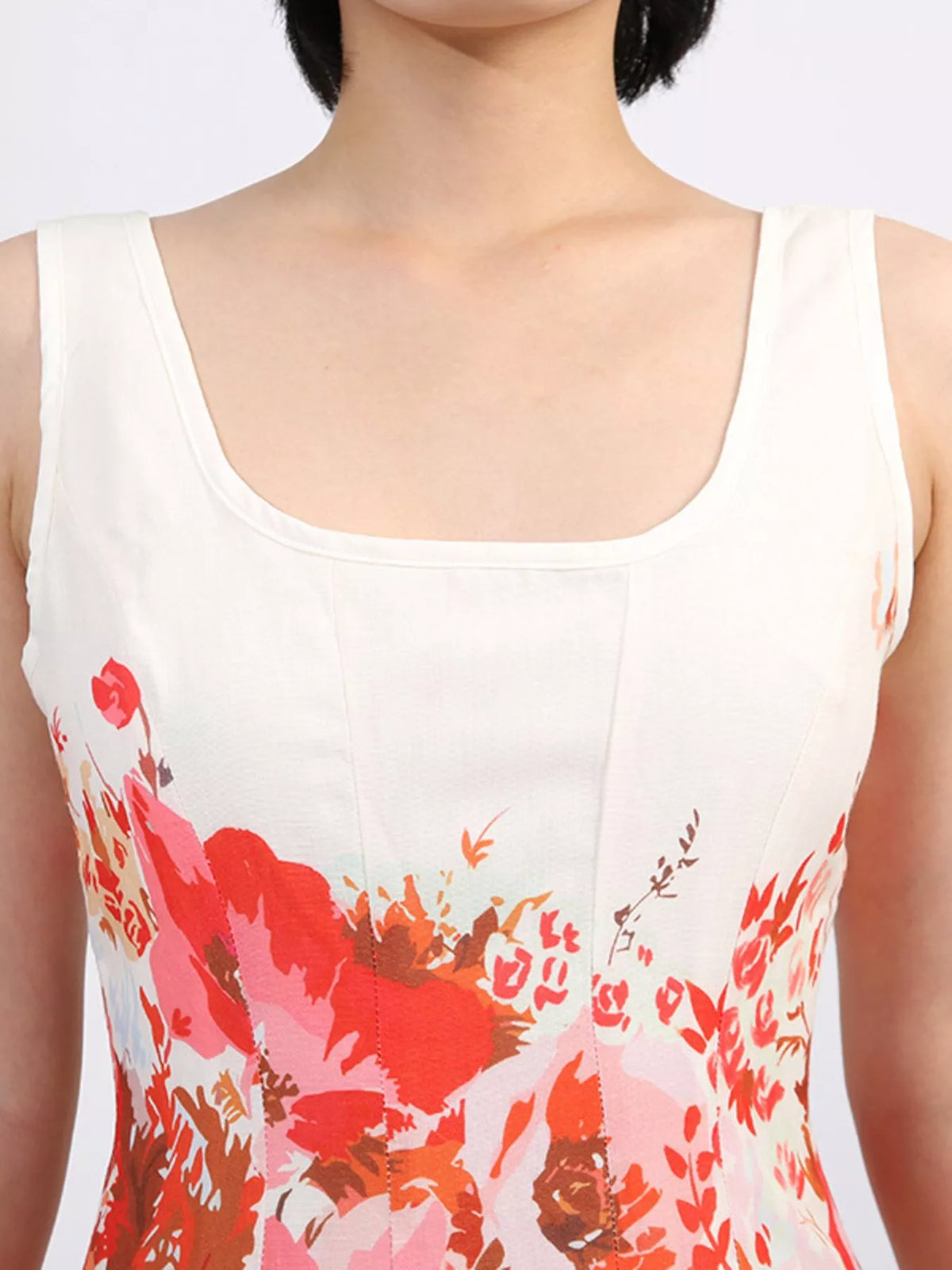 Floral Print Scoop Neck Sleeveless Drop Waist Fit and Flare Mini Dress 7