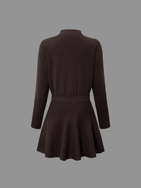 High Neck Long Sleeve Ribbed Knit Mini Dress 19
