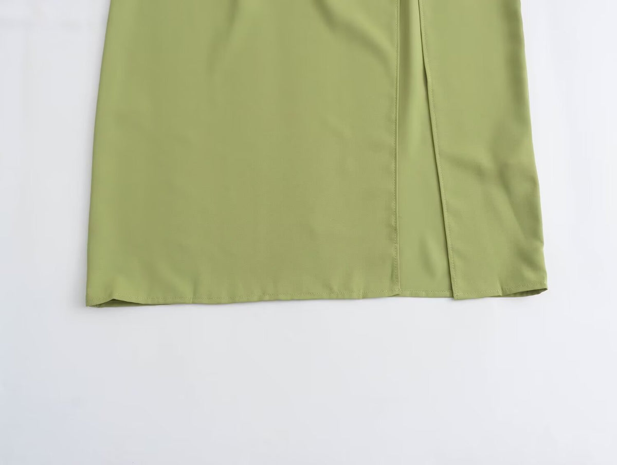 Mock Neck Sleeveless Pleated Shoulder High Split Midi Dress 9