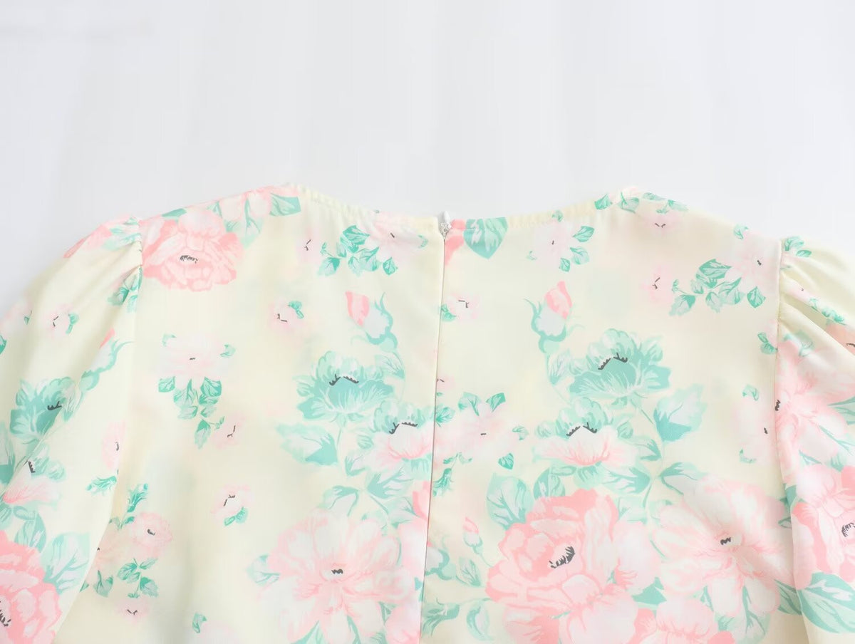 Floral Print V-Neck Flutter Sleeve Empire Waist Midi Dress 12