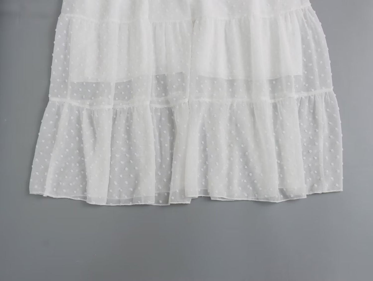 Swiss Dot Ruffle Strap Sweetheart Neck Tiered Midi Dress 8
