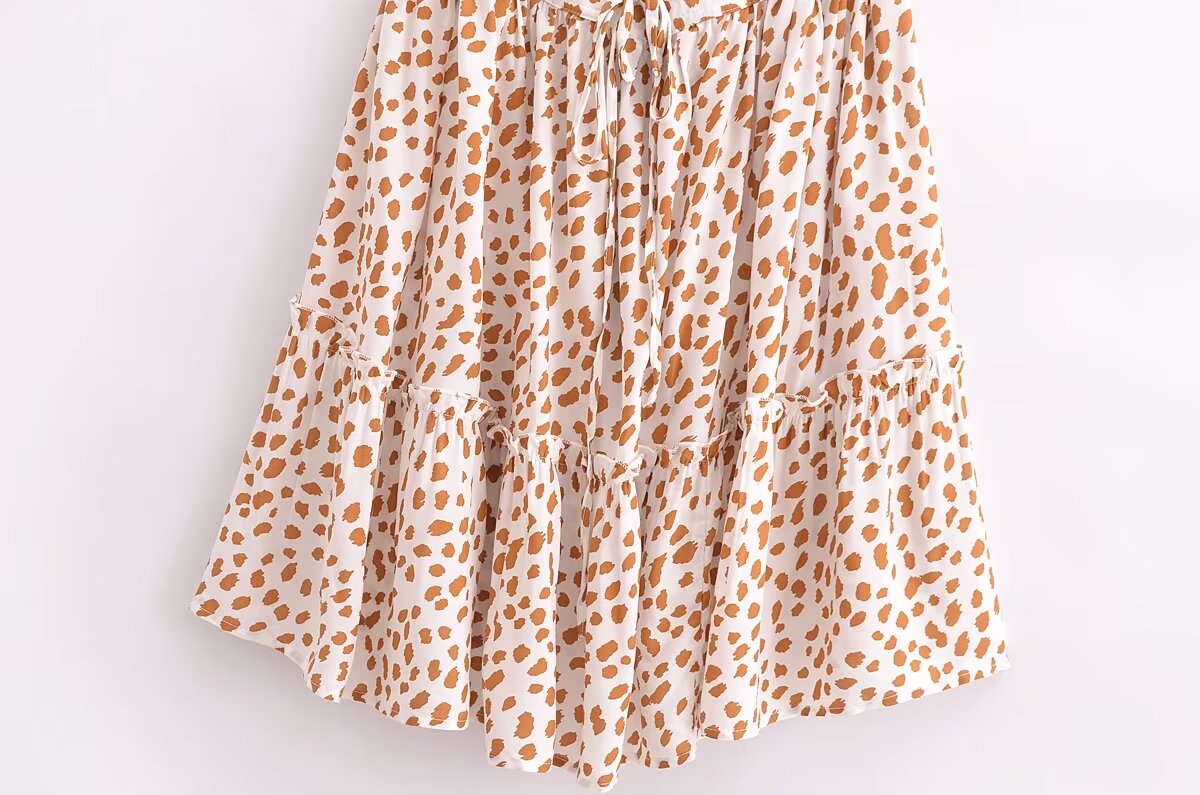 Animal Print Halter Neck Deep V-Neck Tiered Backless Mini Dress 10