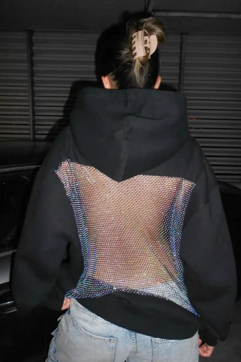 Sheer Backless Mesh Hoodie
